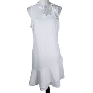Betsey Johnson Satin Tie Layered Ruffle Hem Dress 8 White Stretch Crepe Dainty